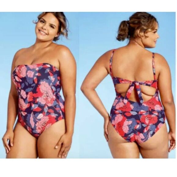 Kona Sol One Piece Floral Bandeau Swimsuit, Size XL - Picture 1 of 7